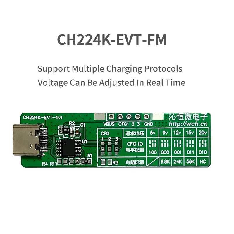 CH224K Development Board PD Multiple Fast Charging Protocols Support Analog E-Mark Chip Type-C Receiver Demo Board