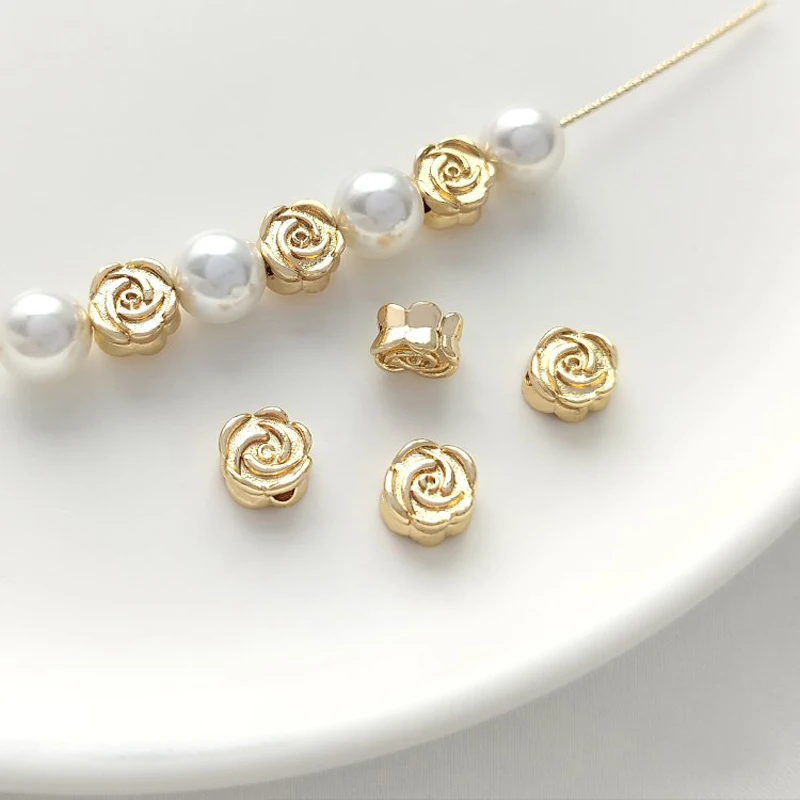6PCS 14K Clad Gold 7*4mm Jewelry Positioning Sliding Beads, DIY Handmade Loose Bead Material Necklace Bracelet Accessories