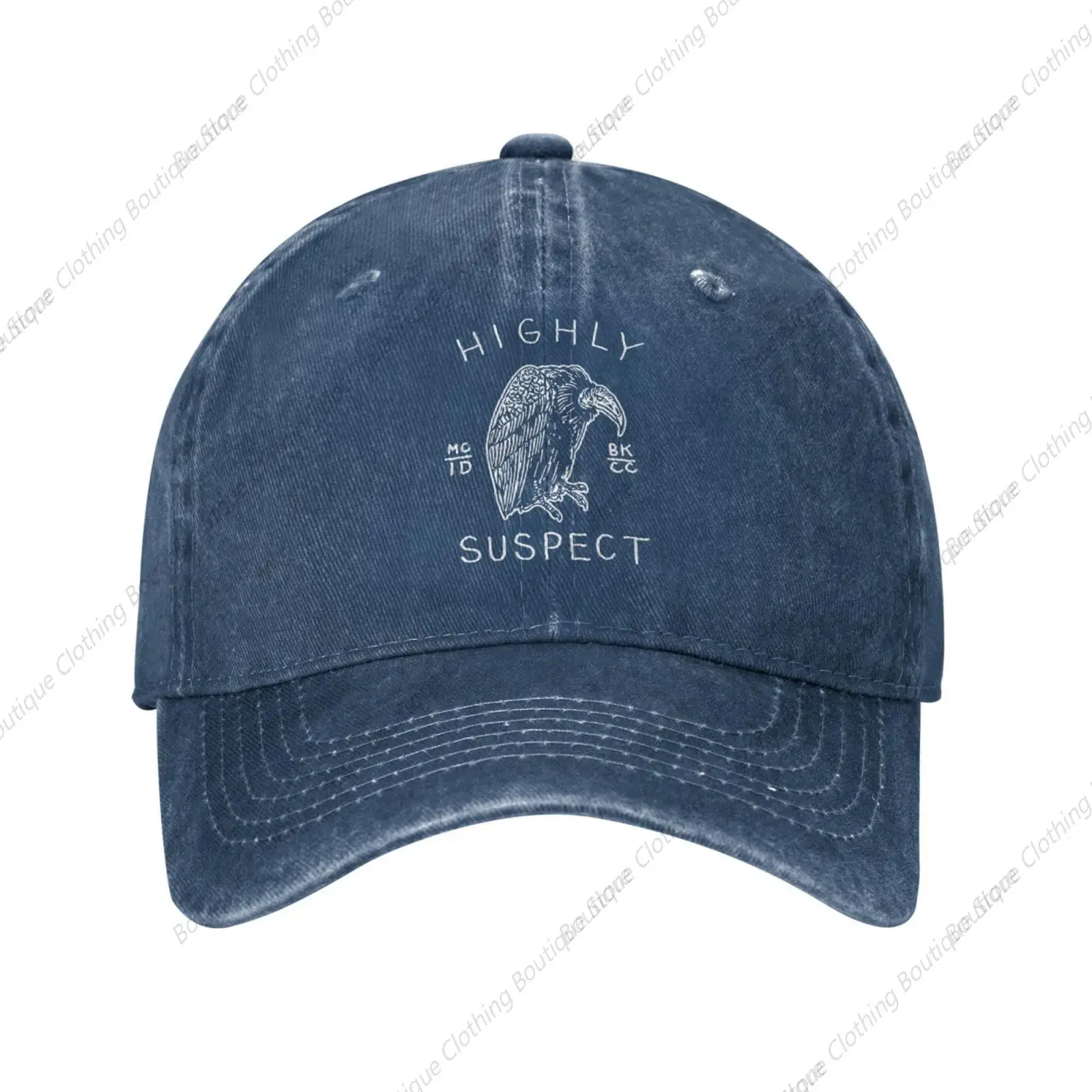 

Hat Highly Rock Suspect Band Vintage Jeans Baseball Cap Classic Denim Washed hat Adjustable Navy Blue