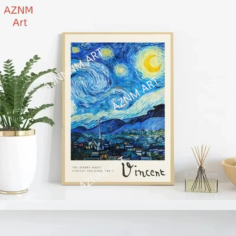 Famous Art Great Wave Off Kanagawa Poster The Starry Night Sunrise Claude Monet Canvas Painting for Living Room Home Decor Gift