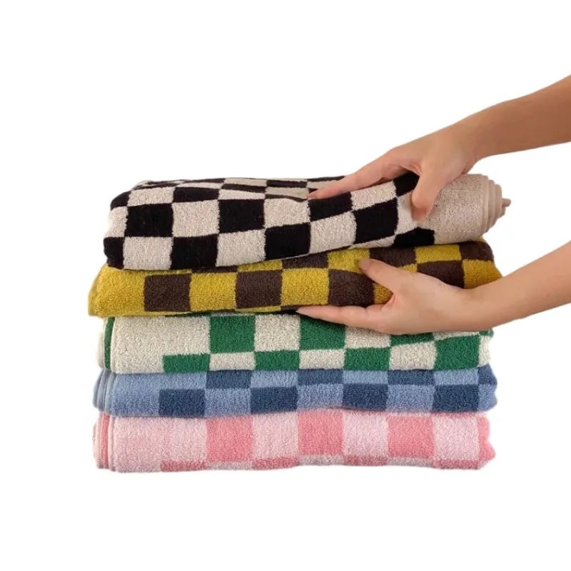 

Retro Color Long-Staple Cotton Skin-Friendly Towels Sets Checkerboard Plaid Face Bath Towels Soft Absorbent Hand Hair Towels