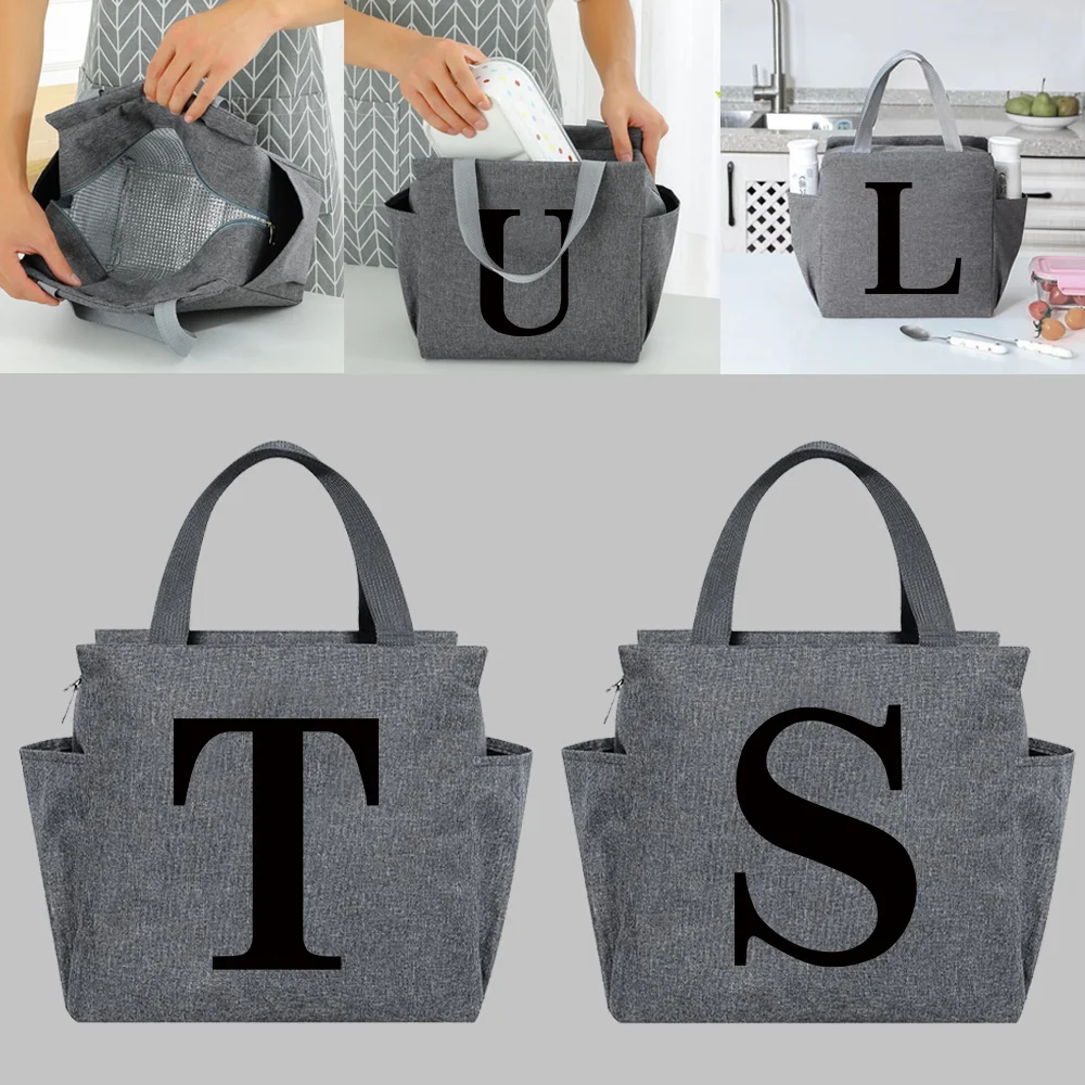 أكياس تبريد الحروف السوداء المحمولة سستة حقيبة حرارية حقيبة الغداء المرأة المحمولة حقيبة الثلاجة علب الاغذية حمل حزم الباب الغذائي الحراري