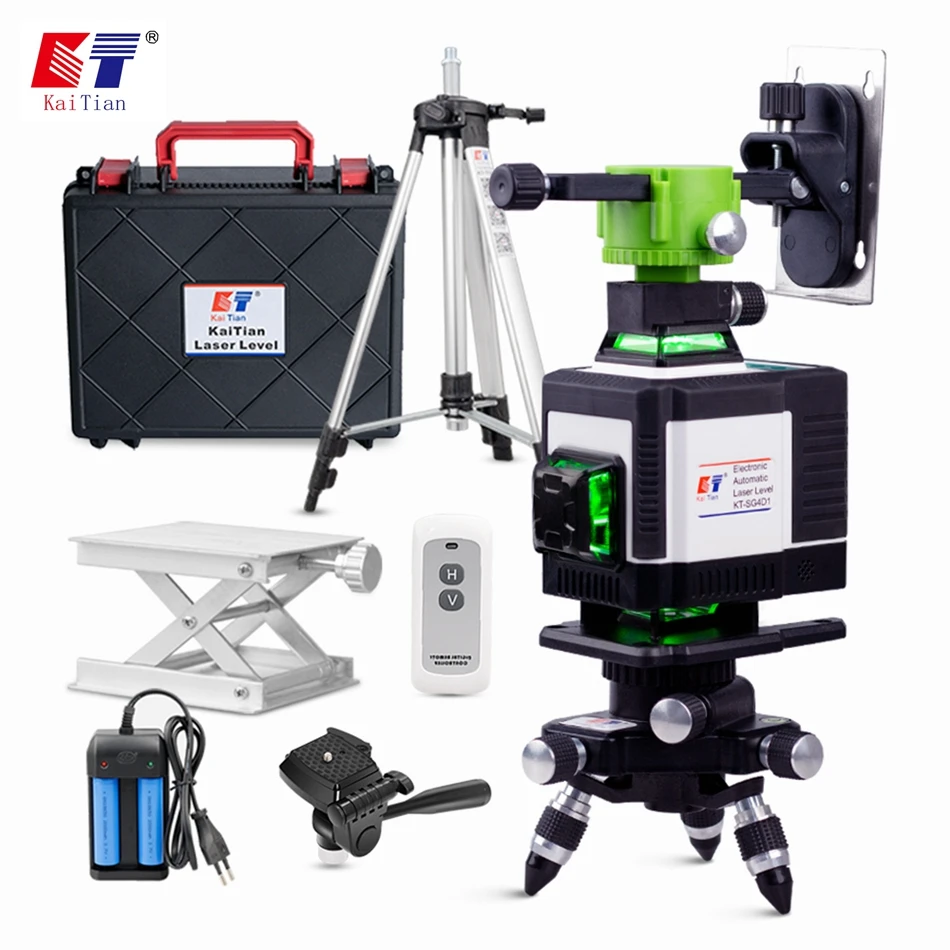 Kaitian 360 Laser Level Electronic Automatic Self-Leveling Green 4D Cross 16 Lines Horizontal&Vertical Nivel Lasers Level Tripod