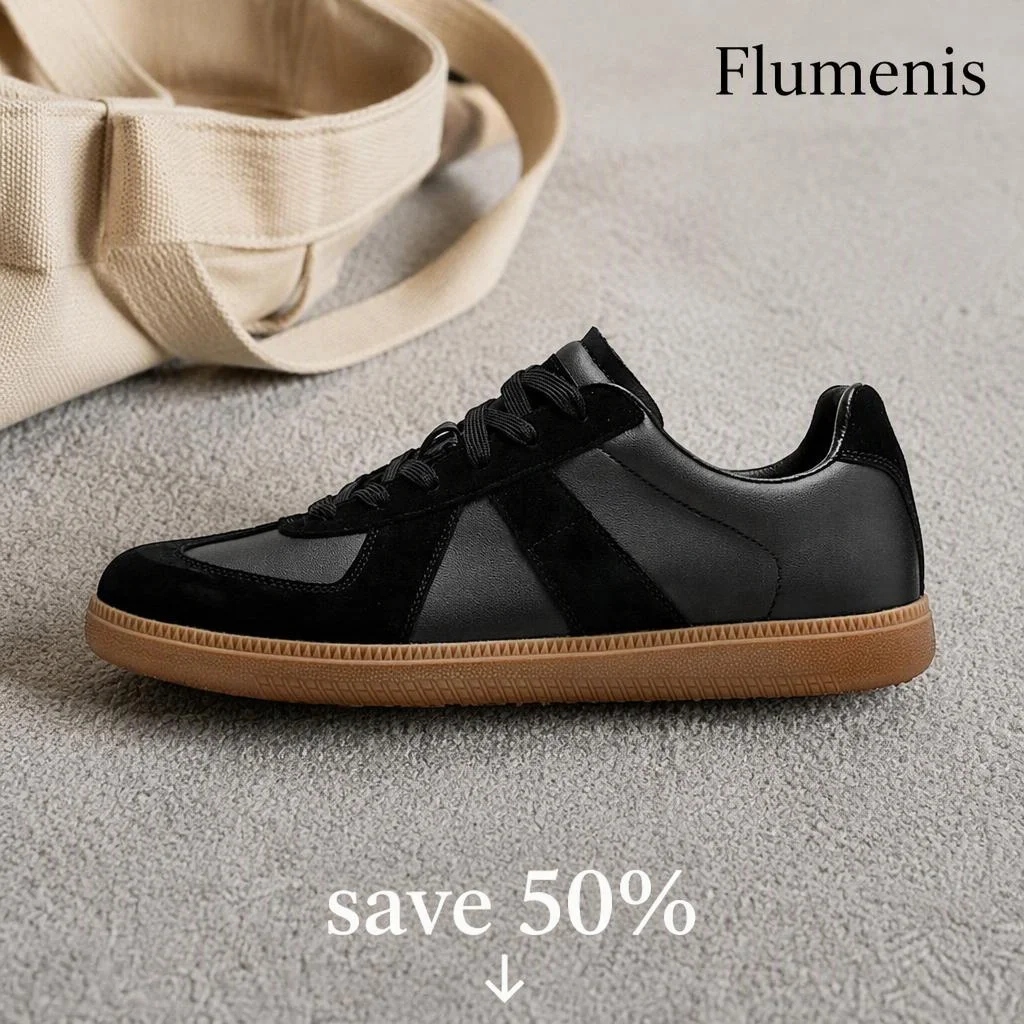 Flumenis Men Women Vintage Lace-up Casual Sneakers Mixed Leather Stitching Flat Gum Rubber Sole Daily Commute Board Shoes