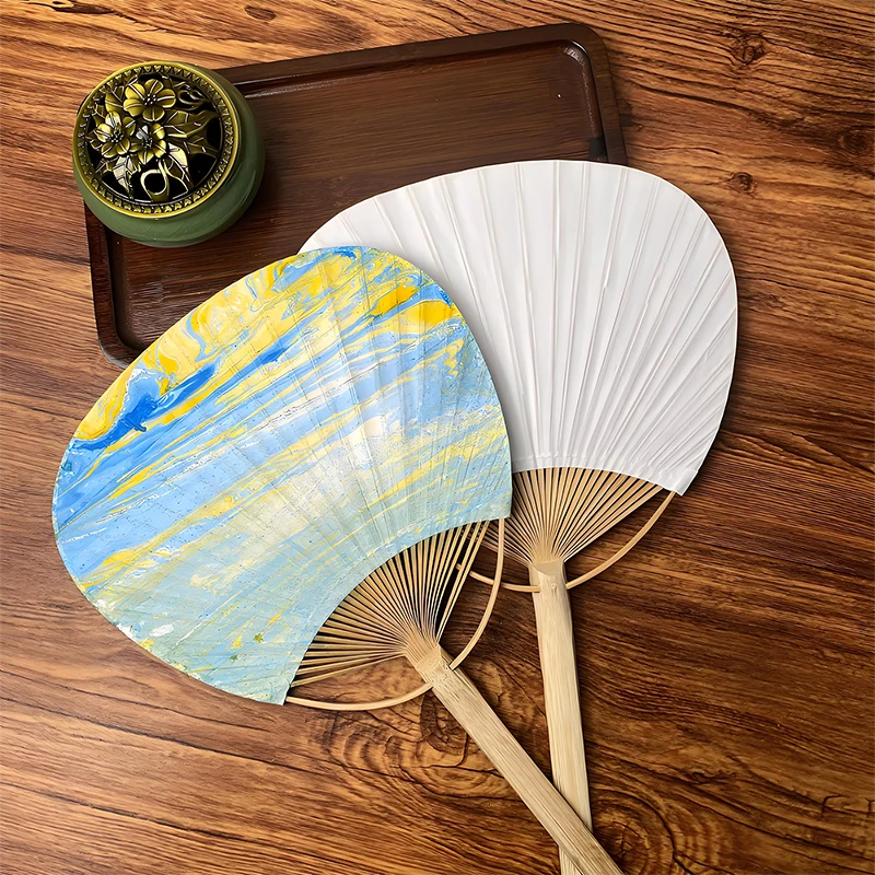 White Bamboo‑Handle Blank Hand Fan For Calligraphy Painting DIY Graffiti Group Fan Portable Summer Hand‑held Art Craft Supplies