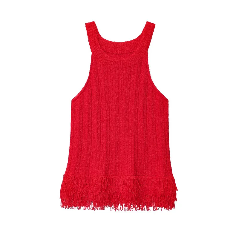 Autumn New Fashionable Simple Fringed Knitted Top