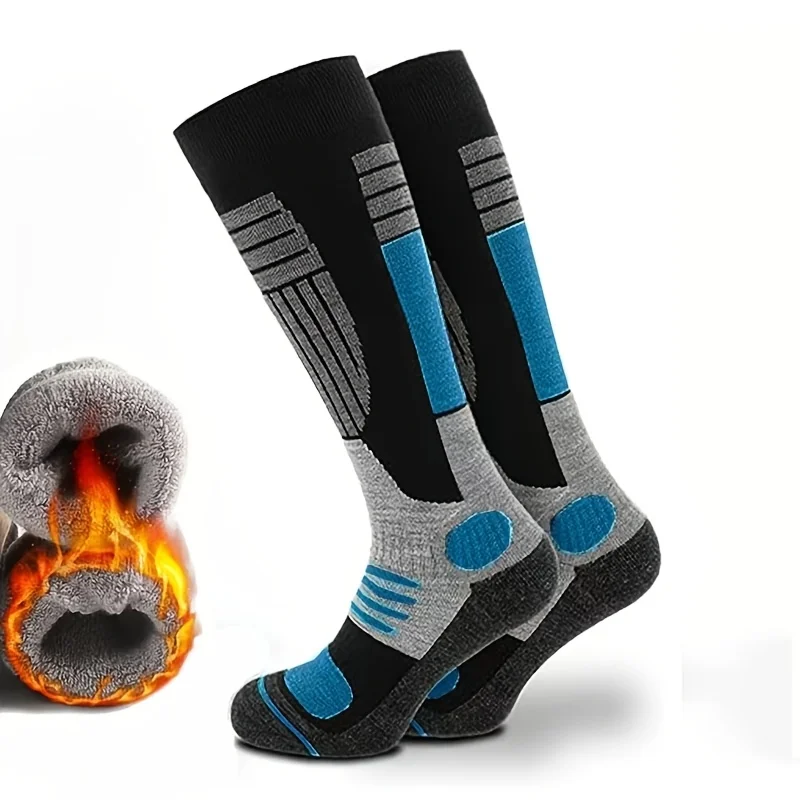 1 pair of men's and women's warm ski socks and knee socks suitable for skiing, hiking, cycling, and winter outdoor sports