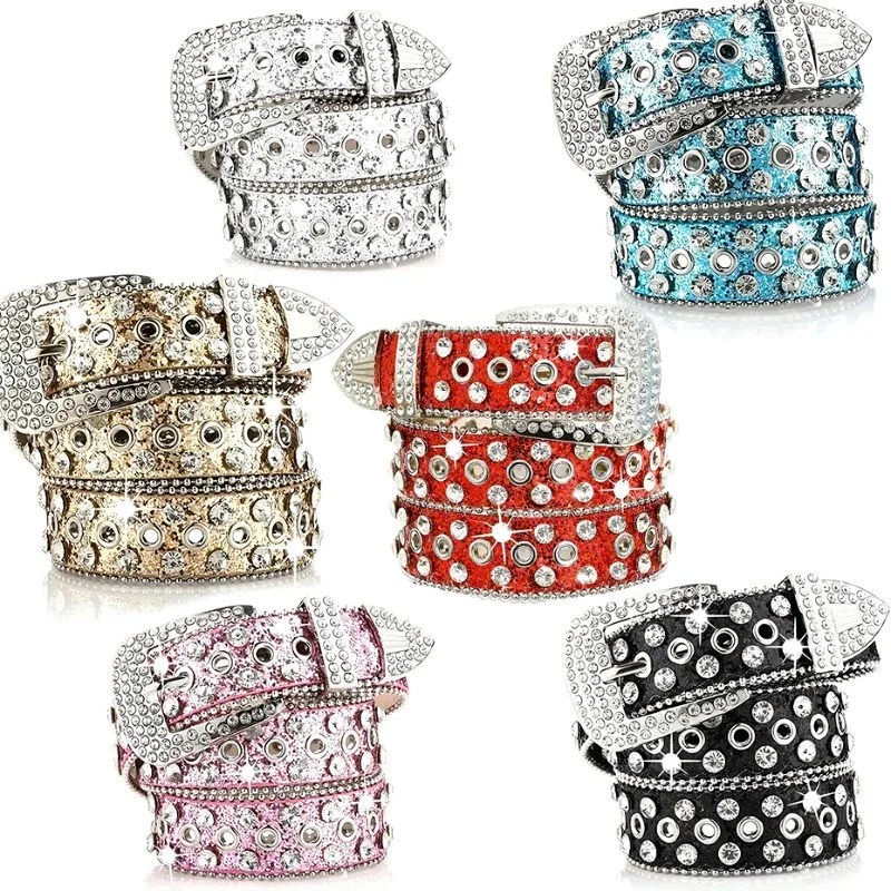 100-120cm Size Hip Hop Rhinestone Y2K Belts Trendy Sparkling PU Leather Waistband Cowboy Cowgirl Jeans Belt For Women Girls