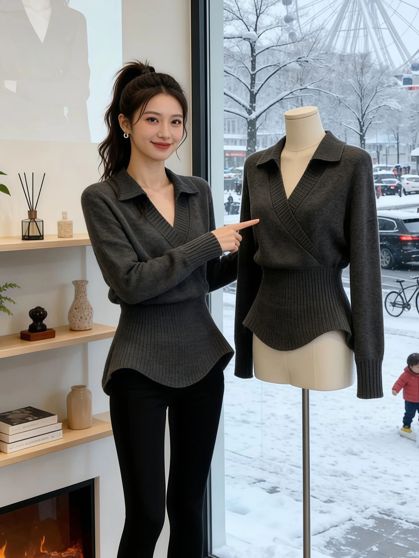 

Женский трикотажный топ с глубоким V-образным вырезом и утяжкой на талии, осенне-зимний, больших размеров, модный, универсальный, базовый, повседневный