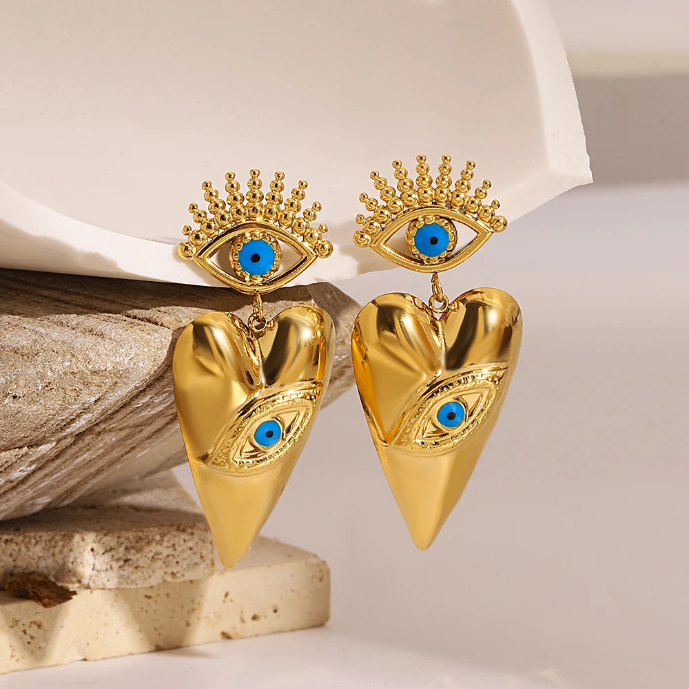 أقراط مطلية بالذهب للنساء ، الفولاذ المقاوم للصدأ ، المثلث ، القلب ، عين الشيطان ، الشخصية ، التبديد ، المجوهرات