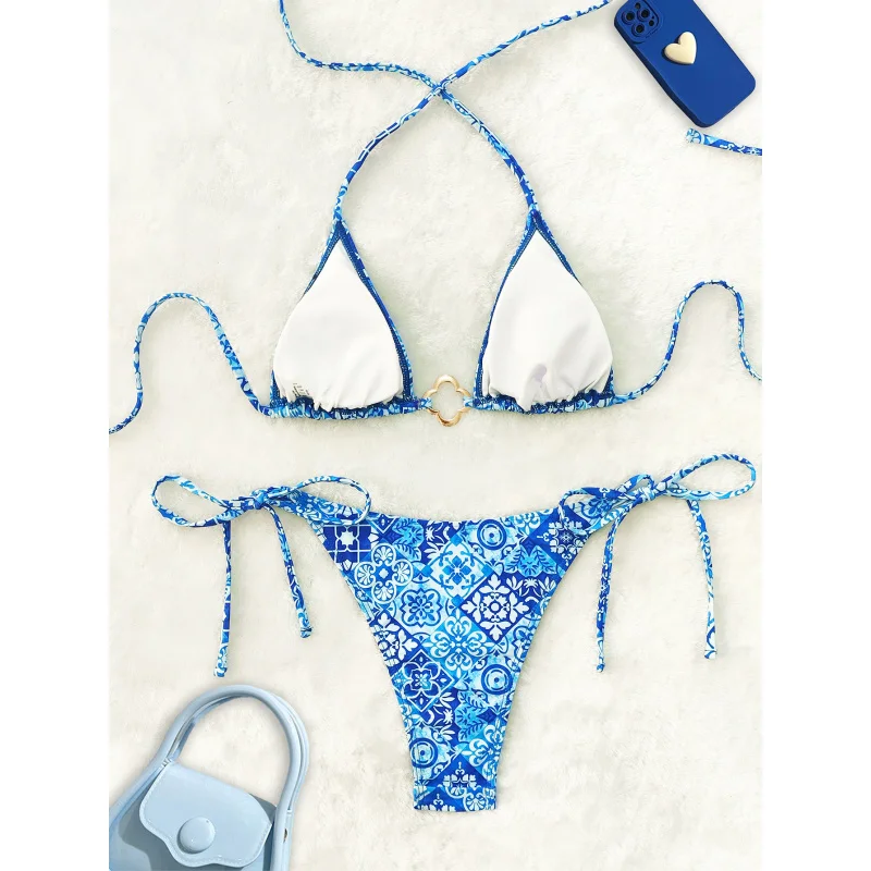 Neue Weiche Tasche Mesh Muster Neckholder Dreieck Tasche Bikini Set Sommer Strand Mode frauen Bademode