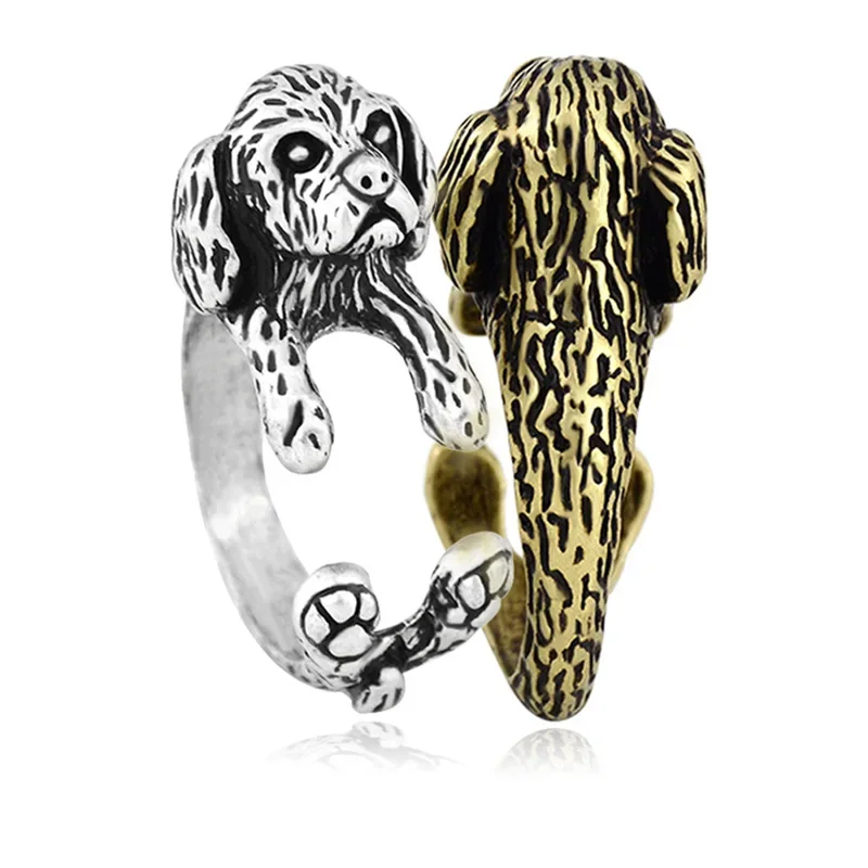 Vintage Silver Color Boho Cute Shih Tzu & Lhasa Apso Dog Puppies Shape Wrap Ring For Women Girl Kids Gift For Pet Lover Jewelry