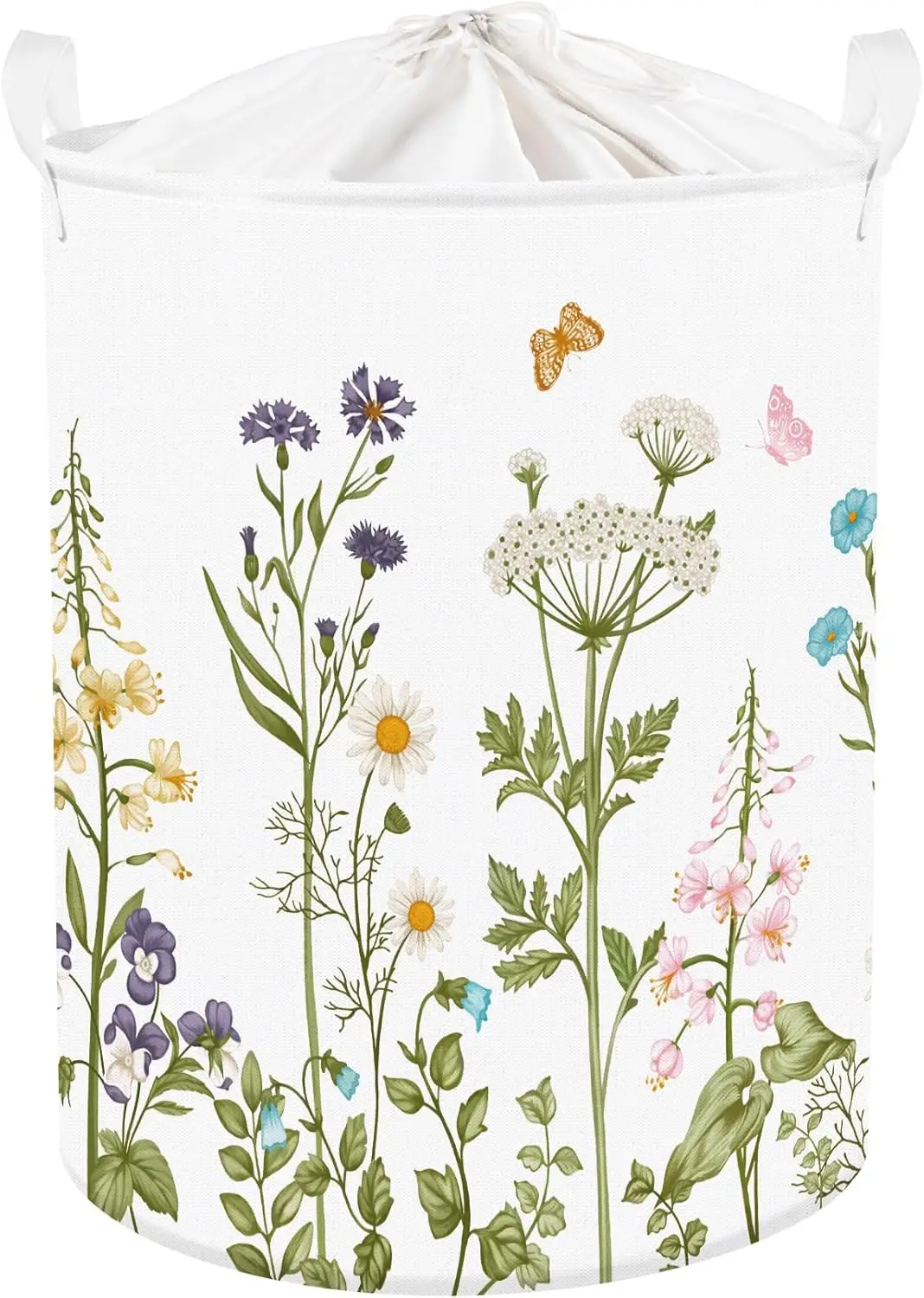 

Flowers Laundry Hamper Large Storage Basket Floral Collapsible Adult Organizer Kids Clothes Toys Bins for Bedroom, Bathroom, Butterfly, 63L