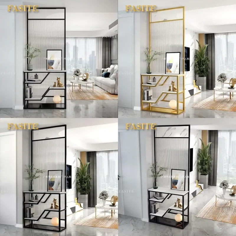 For Nordic Changhong Glass Partition Cabinet Light Luxury Simple Modern Living Room Storage Entrance Decorative Metal Screen