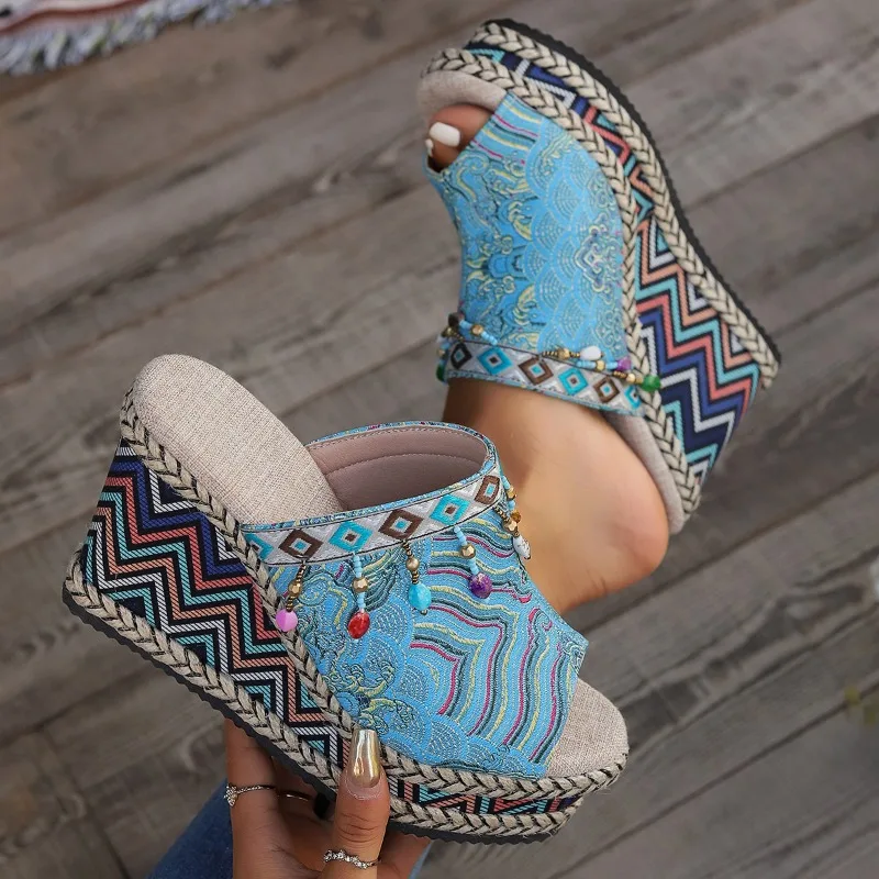 

Peep Toe Wedge Heel Sandals for Women Summer Fashion Chunky Platform Thick Bottom Shoes Women