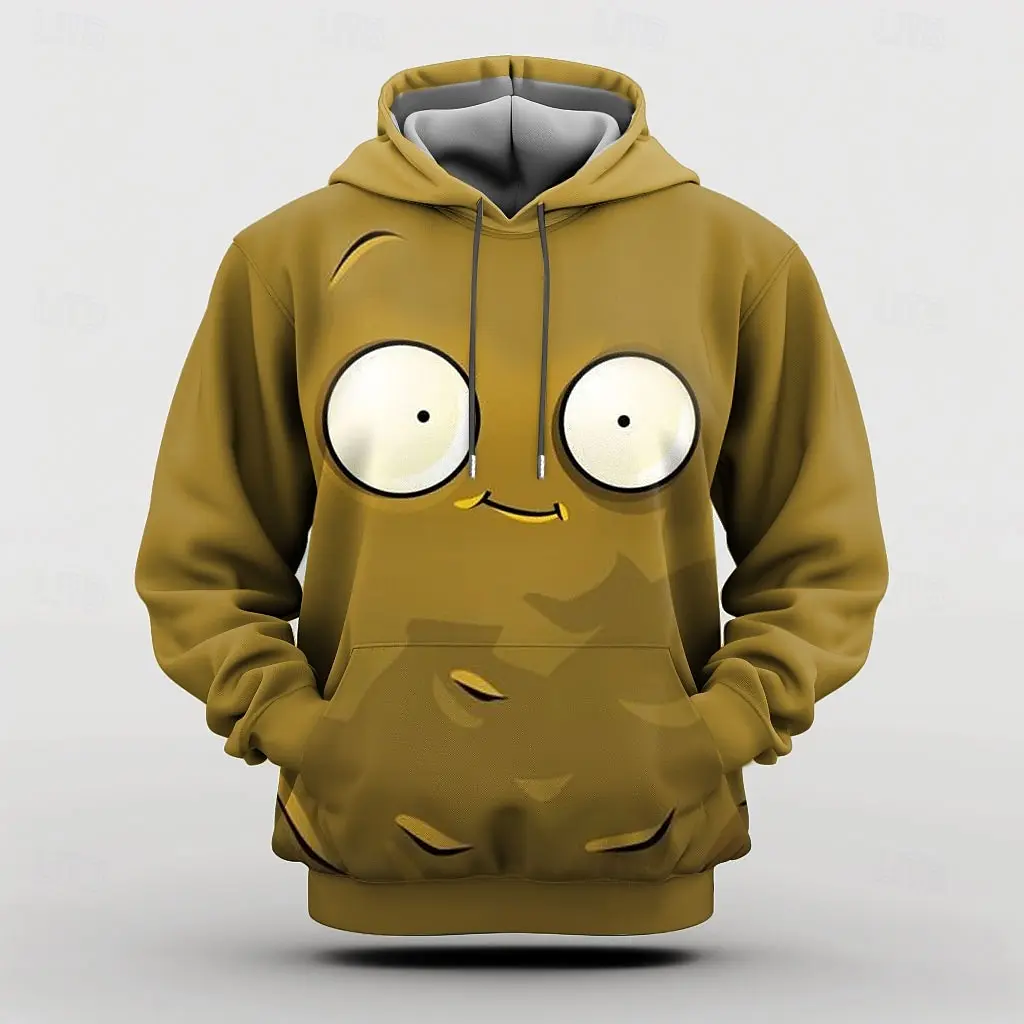 Funny Potato Men's Fashion 3D Print Hoodie Hoodies Brown Crew Neck Fall Winter Designer Hoodie Sweatshirt