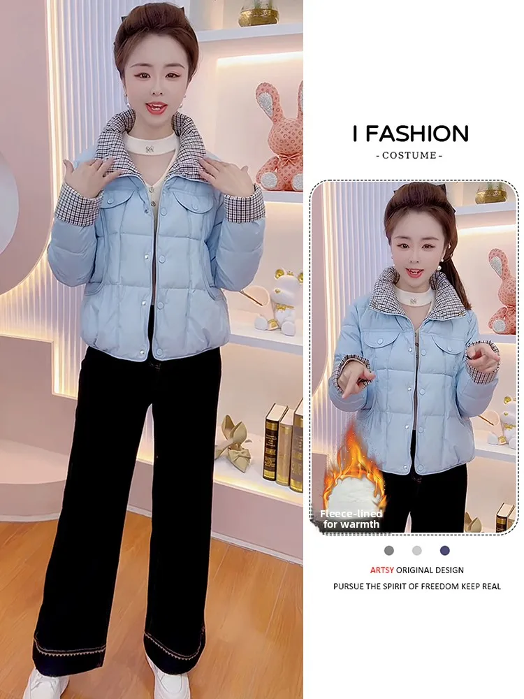 Sli Thiened Down Jaet de algodón para mujer invierno nuevo Faion cuello alto cintura en adelgazante Fce forrado abrigo coreano Sle