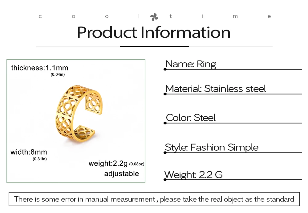 COOLTIME Barcelona Blumen verstellbare Ringe für Männer Frauen Edelstahl offene Fingerringe Blumen Schmuck Geschenk – Detail 2