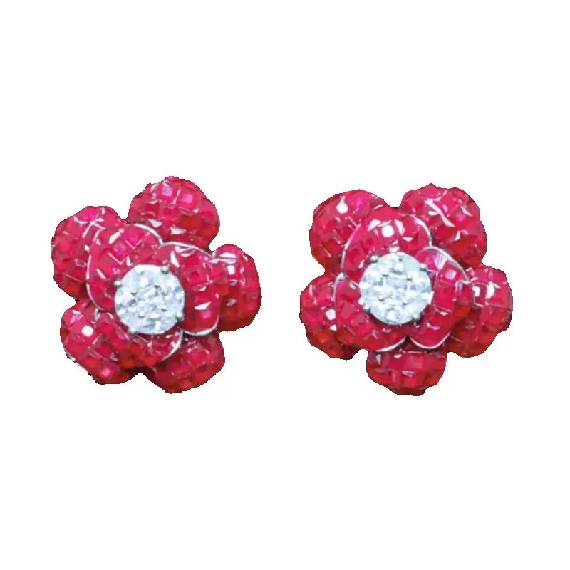 

Bellux 925 Silver Gold Plated Synthetic Zircon Earrings Special Process Invisible Setting Pink Flowers Romantic Earrings