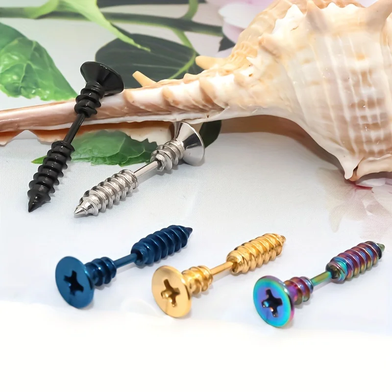 2pcs/5pcs Punk Fashion Cool Stainless Steel Nail Screw Stud Earring for Women Men Cartilage Tragus Helix Ear Piercing Jewelry