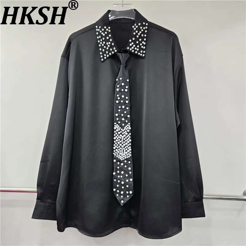 

HKSH весна осень новая женская рубашка галстук вышитые расклешенные длинные рукава отложной воротник Ins блузка элегантный трендовый топ HK17499