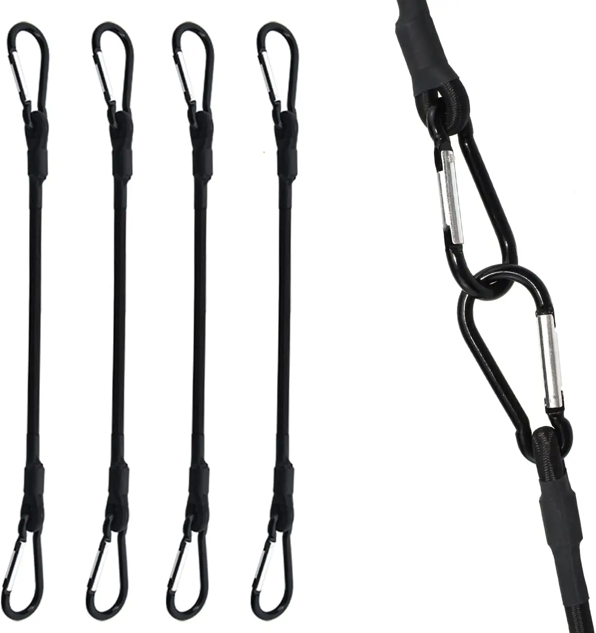 

72 Inch Bungee Cord with Carabiner Hook, 4 Pack Heavy Duty Elastic Straps for Roof Rack, Cargo, Camping, RV, Hand Carts, Strong