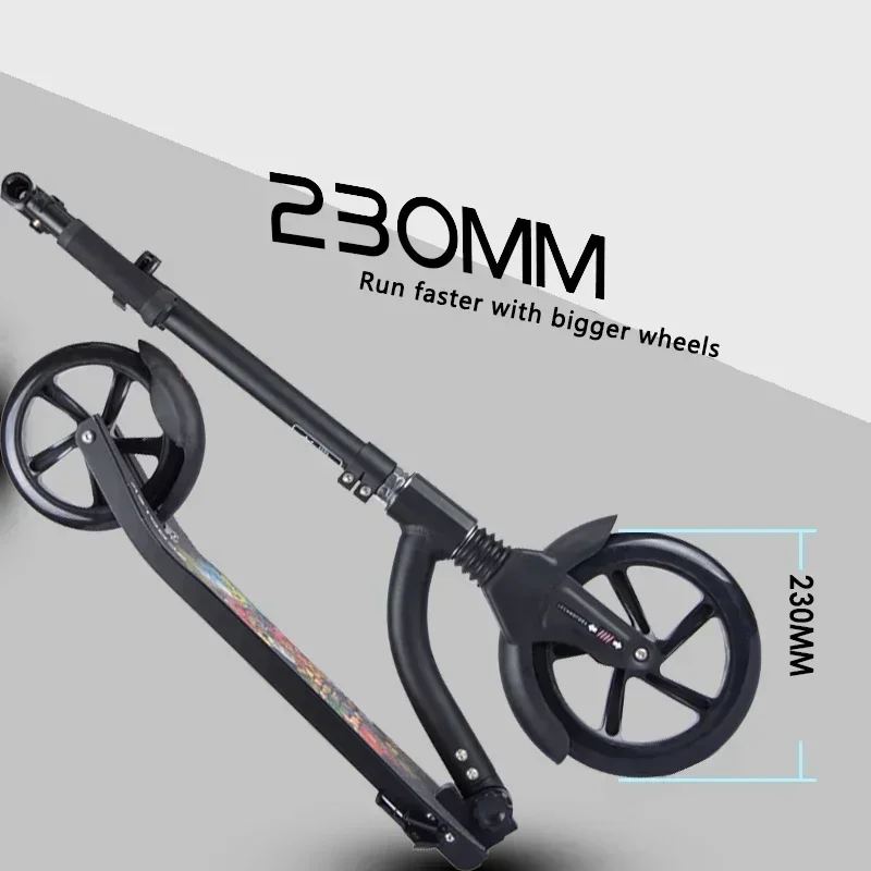 Adult Two Big Pu Wheel Scooter Portable Folding Foot Scooter Aluminum Alloy Body Adjustable Height Working Schoo
