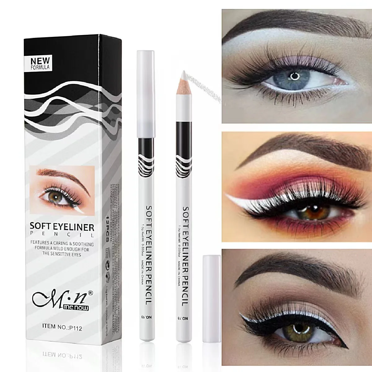 12Pcs/set Waterproof White Eyeliner Pencil Long-Lasting Quick-Dry No Blooming Eye Liner Professional Woman Makeup Cosmetic Tool