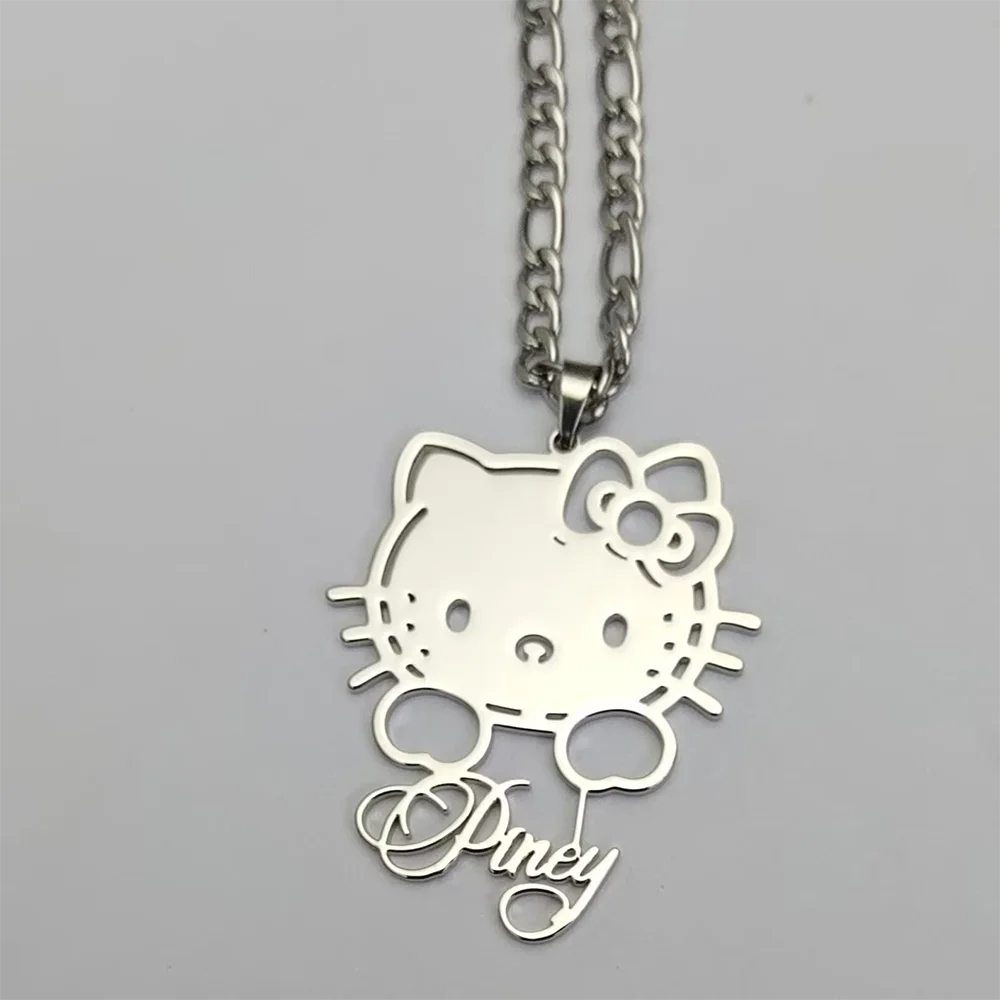 Custom Name Hello Kitty 18k-Gold Plated Necklaces For Women Fashion Stainless Steel Waterproof Personalized Sanrio Jewelry Gift