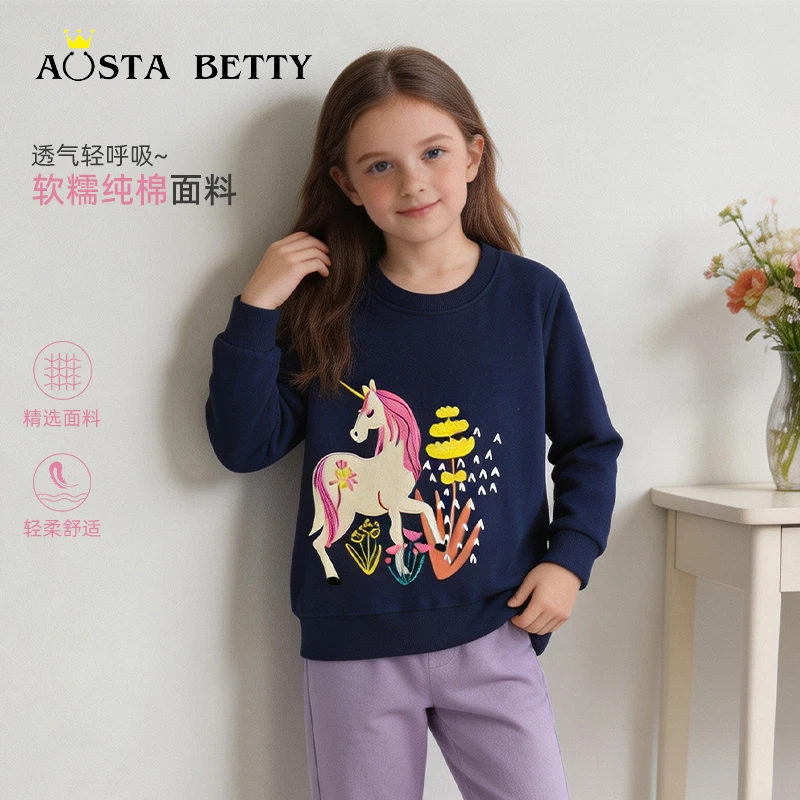 Factory direct sales girls' sweatshirt; European and American style unicorn print pullover knit cotton toddler sweatshirt