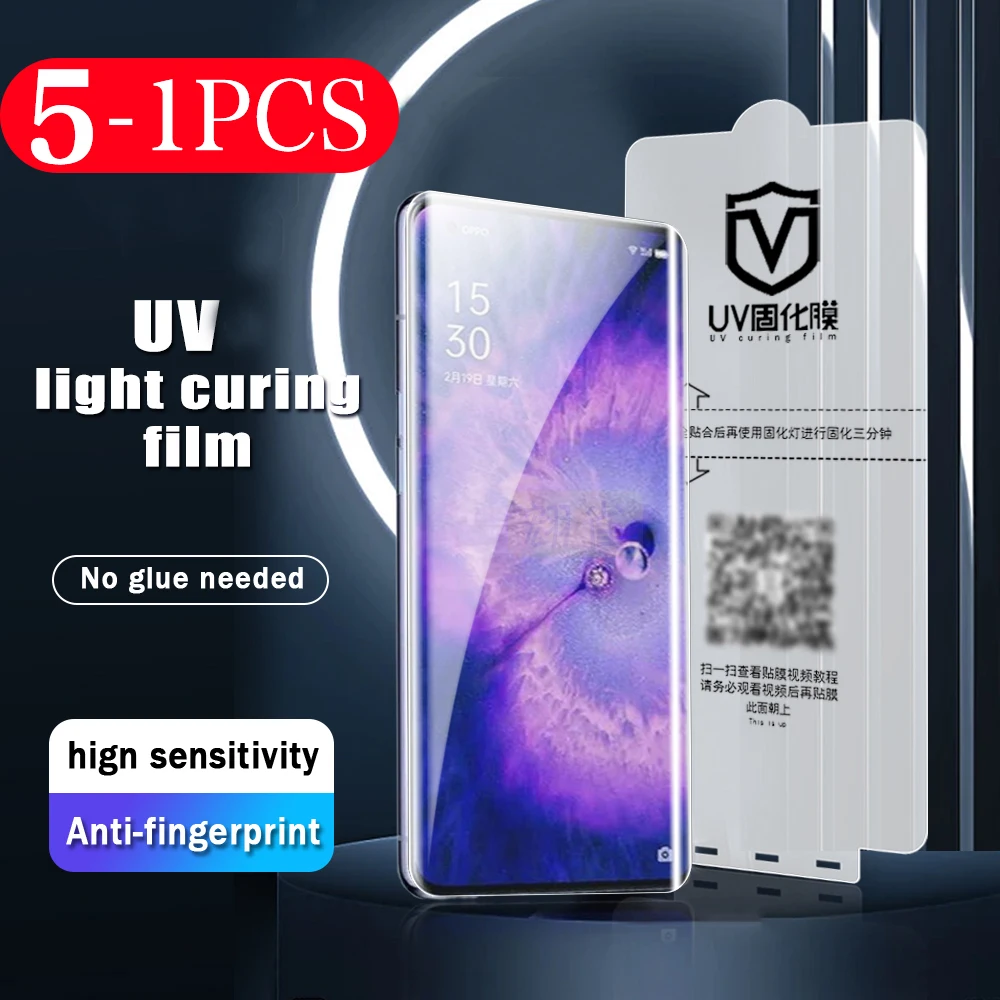 5-1Pcs 9D For OPPO reno 9 6 5 4 3 pro plus UV light curing film Find X5 X3 X2 A1 pro screen protector Not Glass protective film