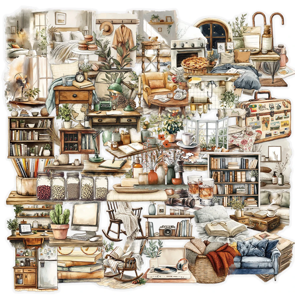10/30/50pcs Transparent Home Art Creative Stickers Vintage Graffiti Decals DIY Notebook Suitcase Laptop Cartoon PET Sticker Pack