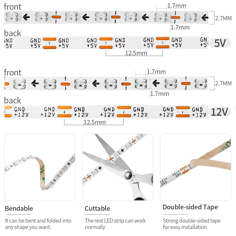 Imagem -02 - Fita de Corda Ultra Estreita Endereçável Individualmente Fita Led Rgb Ws2812b Smd Dc5v 12v 27 mm 160led m 2023