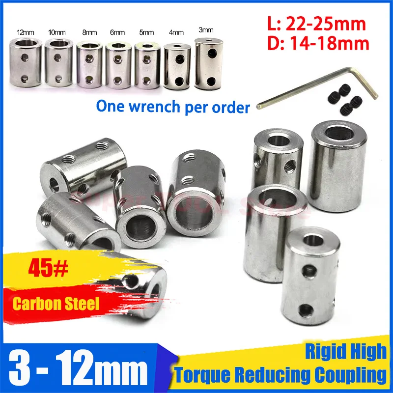 10 Pcs 45# Steel Rigid High Torque Coupling Motor Shaft Reducing Connector Sleeve Transmission Adapter Bore 3 4 5 6 8 7 10 12mm