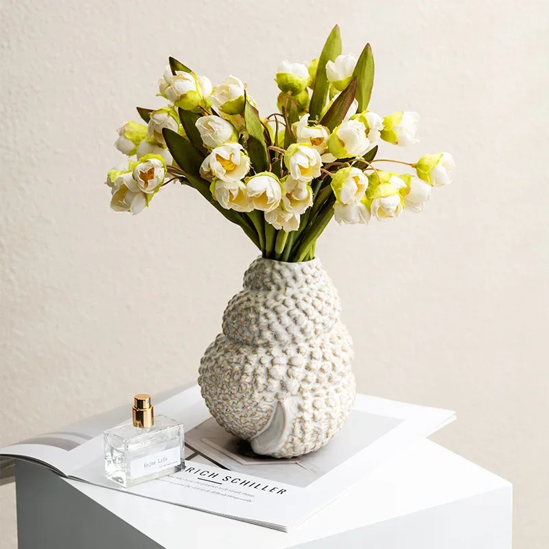 CAPIRON Retro Seashell Vase Ceramic Flowerpot for Fresh Flower Pampas Grass  Modern Art Ornament Living Room Decoration Mantel