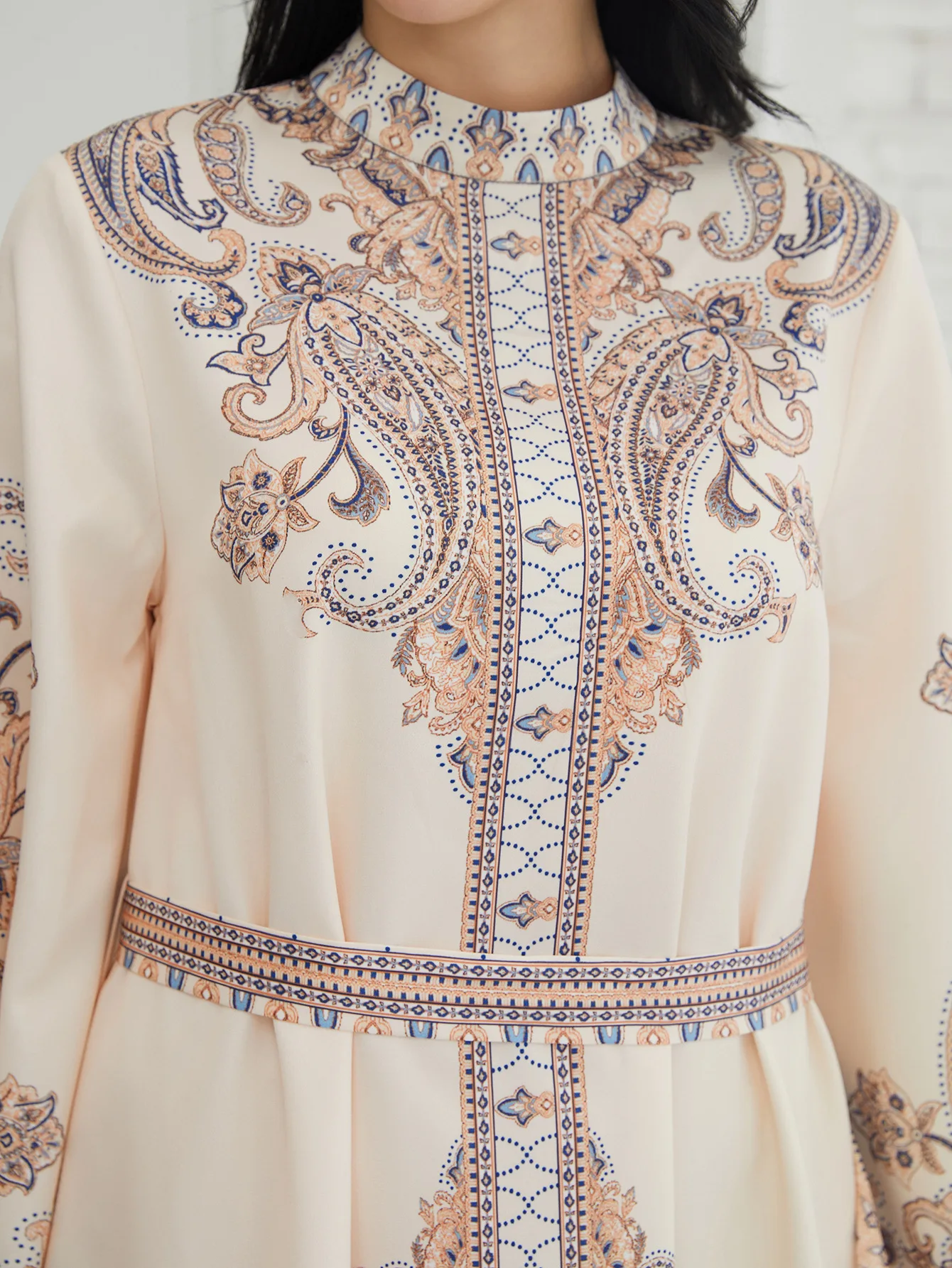 

Middle East Stand Collar Printed Abaya Court Vintage Floral Long Dress Modest Islamic Maxi Robe Retro Full Length Gown