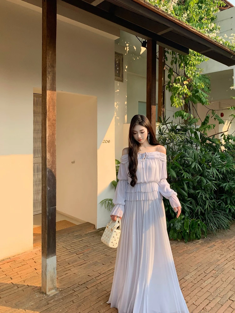 

J11 Studio Blue One-Shoulder Draped Slimming Long Sleeve Evening Dress Women's Fashion Spring Collection Elegant Casual