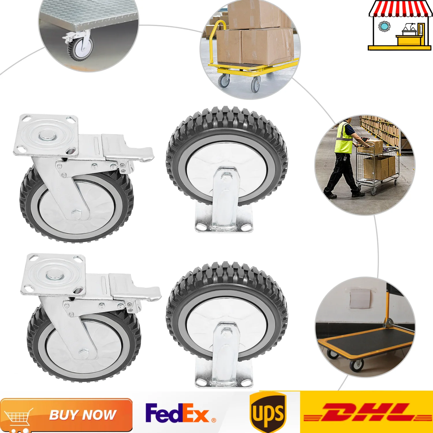 

4PCS 8 Inch PVC Caster Wheels| 1300lbs Heavy Duty Shopping Cart Wheel Light Machinery Replacement Wheels
