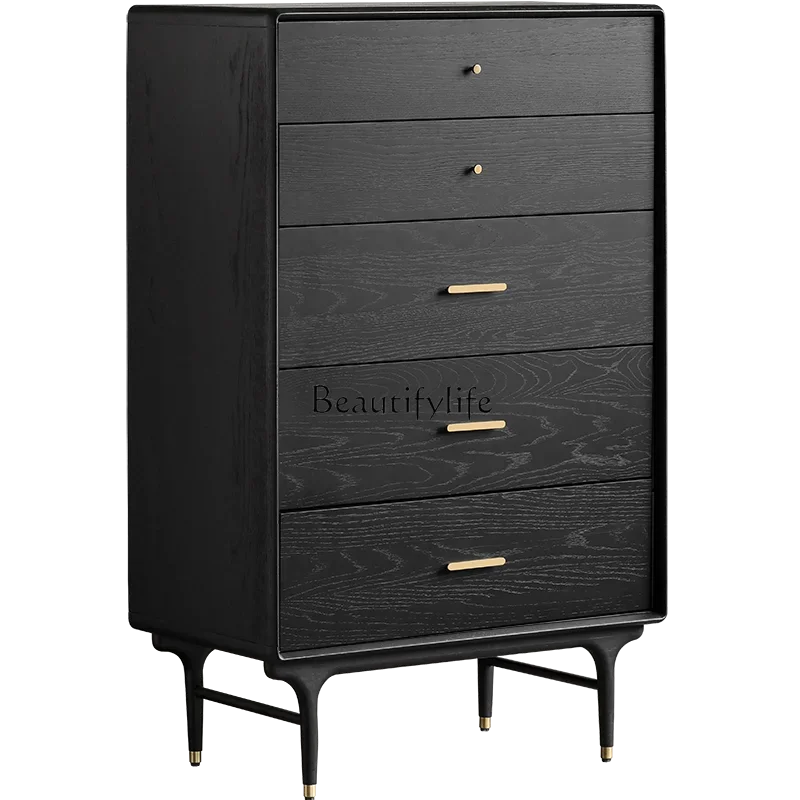 

FG44Mid-Ancient Retro Style/Solid Wood 5-Drawer Cabinet Modern Underwear Oak Edge Italian Minimalist Locker