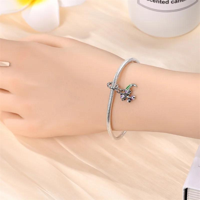 925 Sterling Silver Happiness Lily Of The Valley Charm Beads Dangle Fit Original Bracelet DIY Women Jewelry