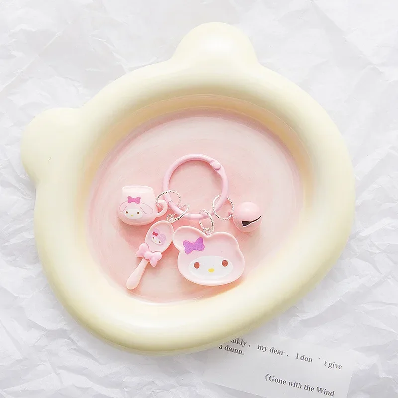 かわいいハローキティアニメキーホルダーかわいいサンリオマイメロディモデルディナープレート3点セットキーホルダー携帯電話チェーン女性