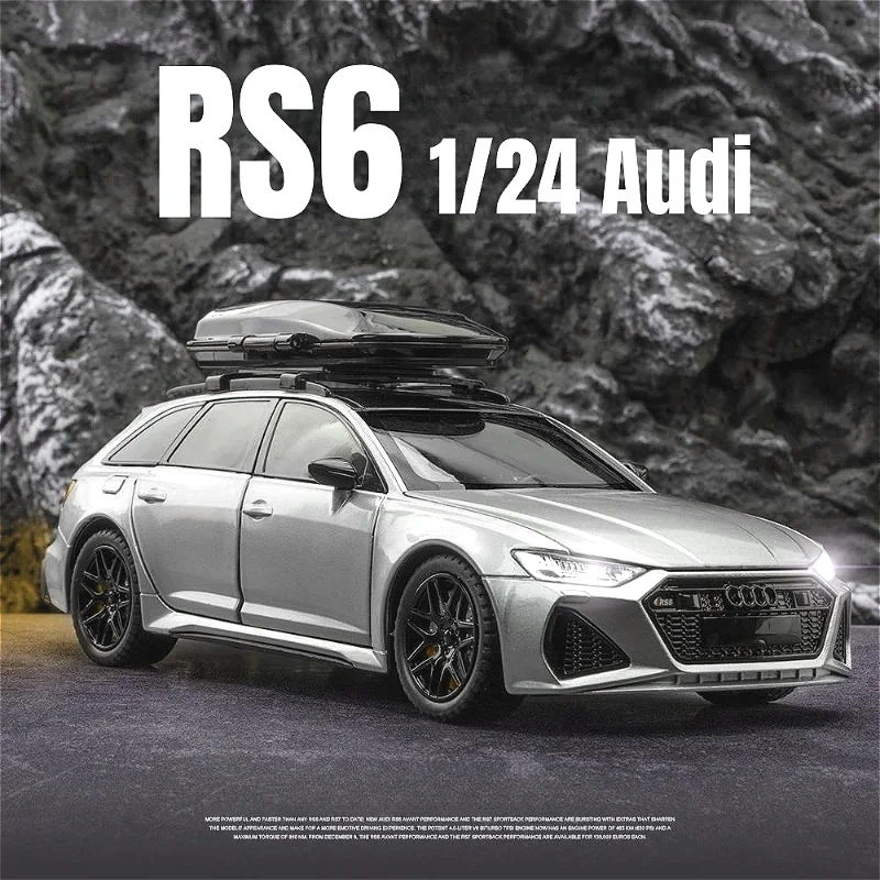 1:24 Audi RS6 Model samochodu zabawkowego Diecast Racing Vehicle Miniature Pull Back Sound Light Door Openable Collection Gift For Kid