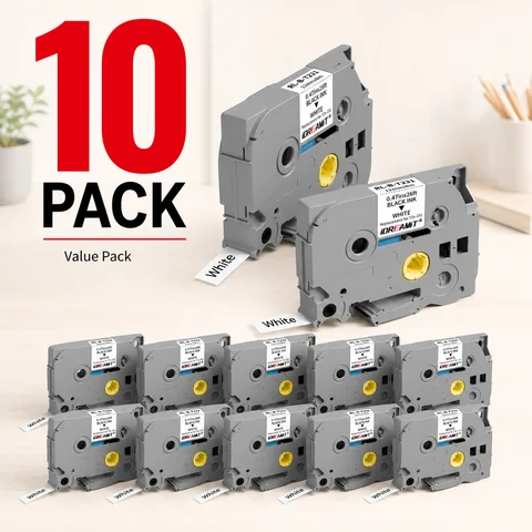 10 Pack Replacement TZe231 Laminated Label Tape for Brother P-Touch Printers, 12mm x 8m Black on White Laminated TZ-231 Tape