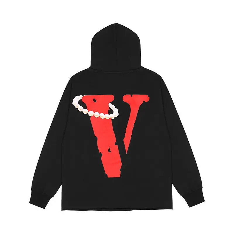 100% Cotton Autumn and Winter Thickened VLONE FOG Sweater Men's Hooded New Portrait Big V Printed Trendy Top Harajuku