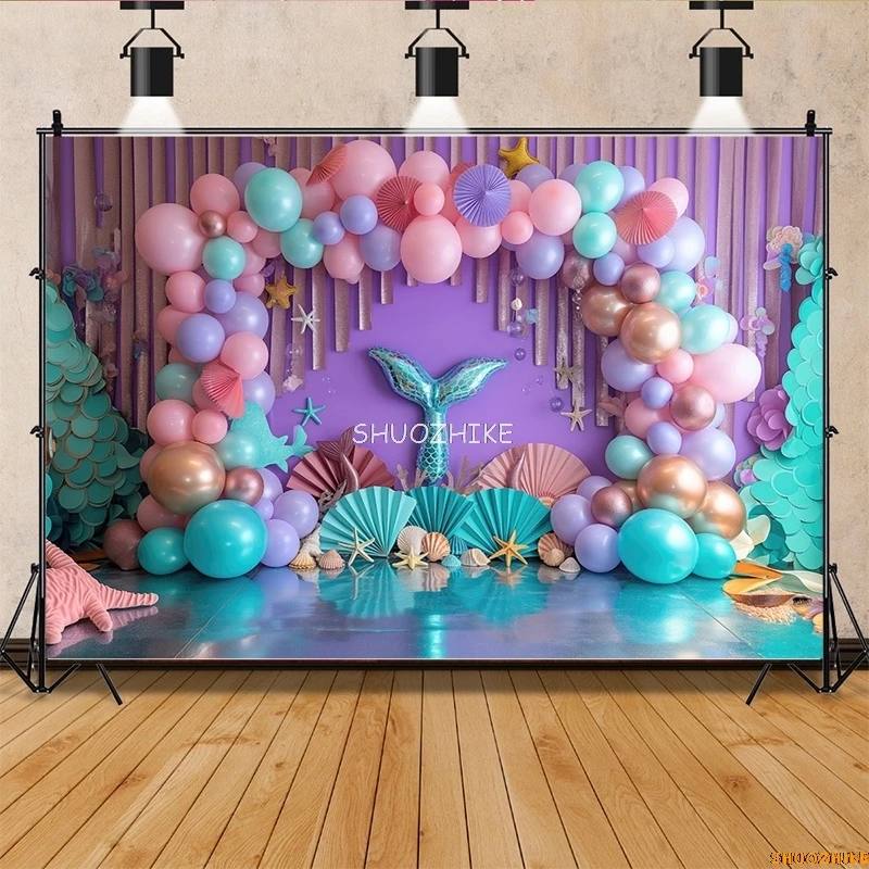 Fairy Castle Mermaid Seashells Circus Tent Photography Backdrops Balloons Birthday Party Decor Photo Studio Background NR-06