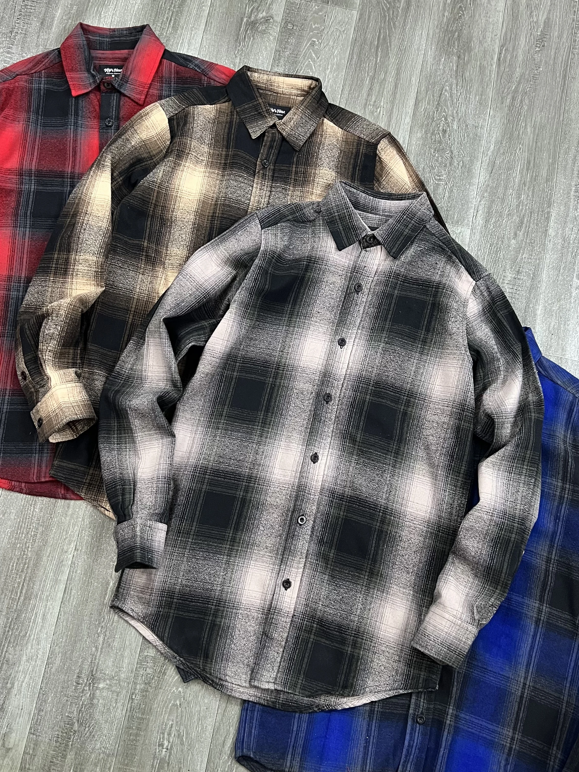 Retro American Style Long Sleeve Flannel Shirt Men's Trendy Brand Flocking British Style Turn-down Collar Large Size Shirt Ja...