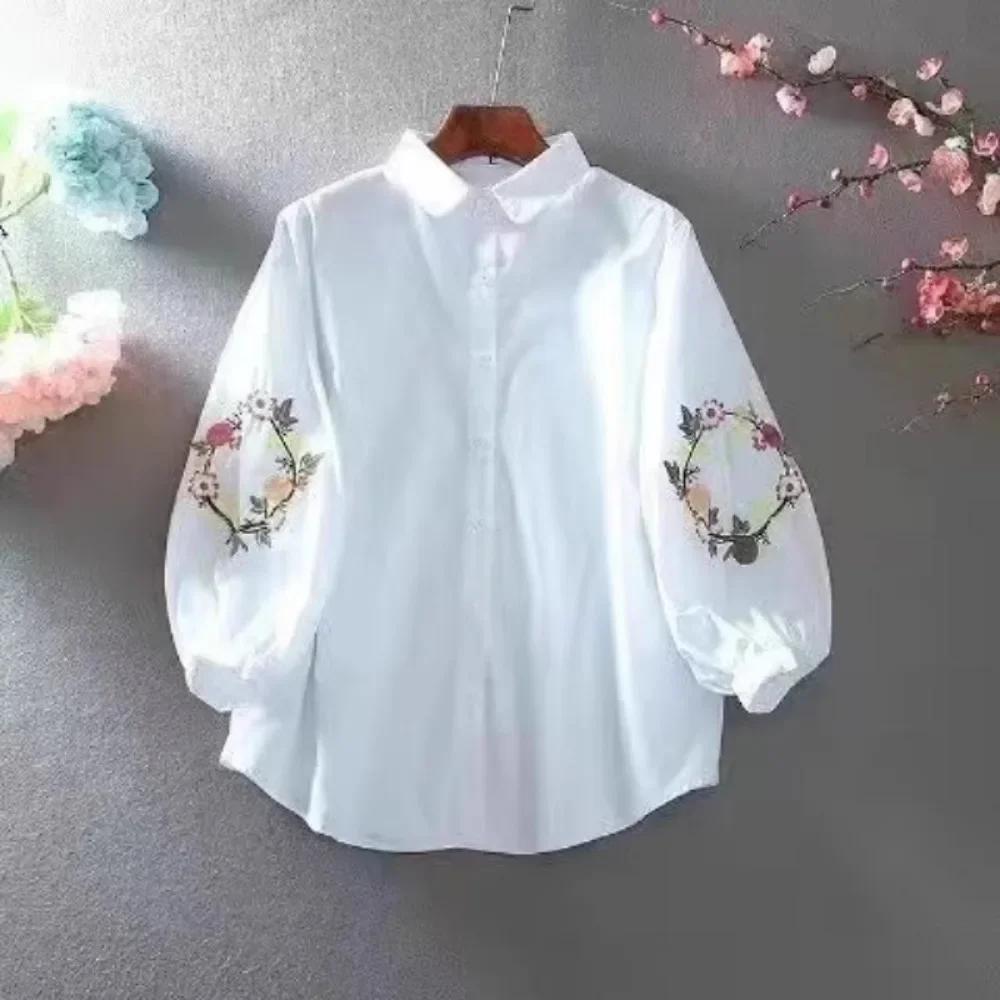 

Harajuku Elegant Blouse Summer T Shirts Y2k Top Shirts for Women Clothing Embroidery Fashion Clothes Streetwear Vintage Casual