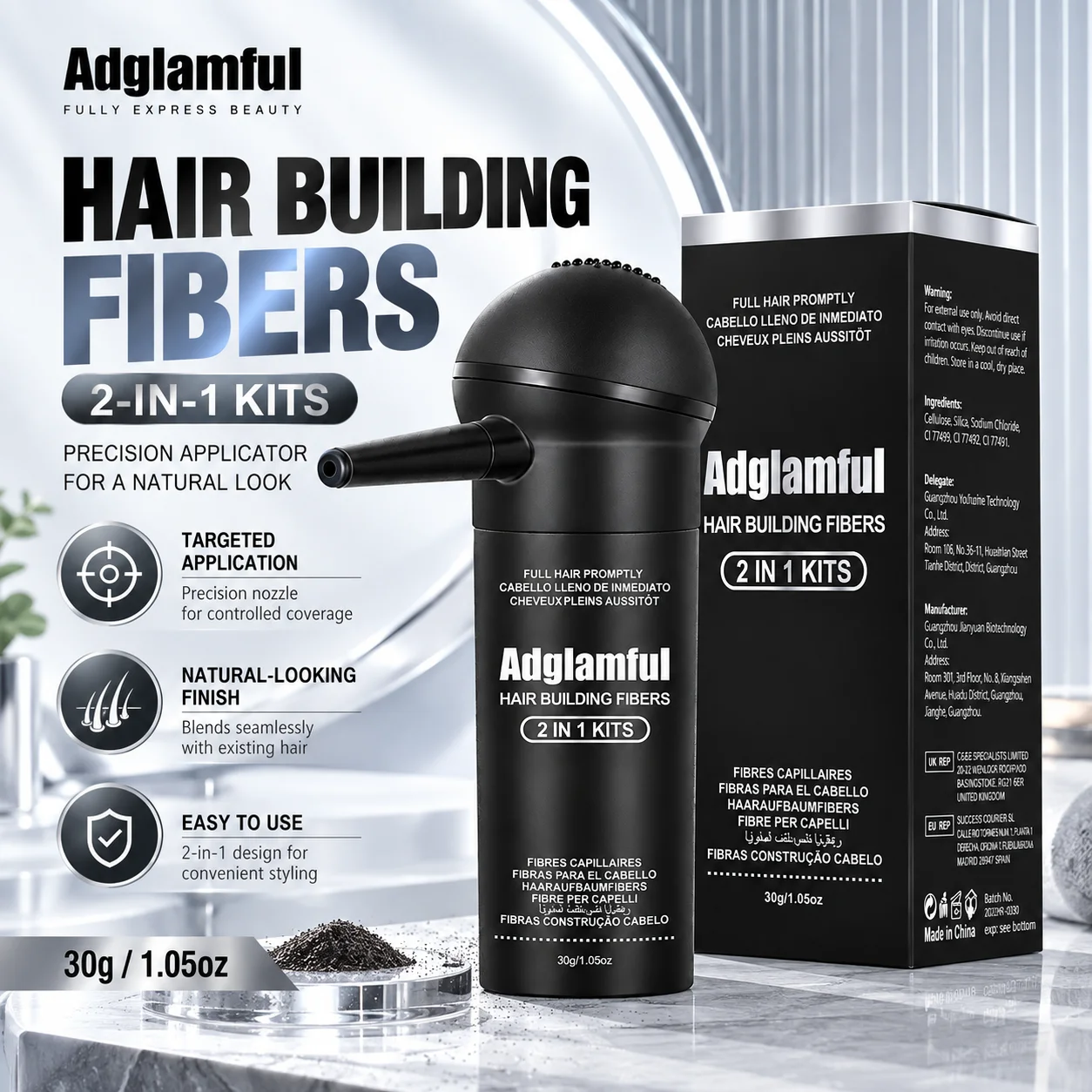 30g Hair Fiber Spray Applicator 2 in 1 Precision Hairline Filler for Crown Part Line Targeted Coverage Easy Apply 7 Colors