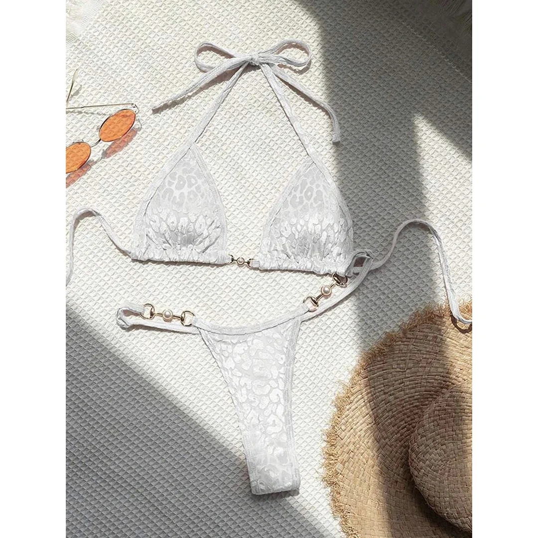 S - XL Leopard Pearl Mini Micro Thong Bikini Damen Badeanzug Frauen Bademode Zweiteiliges Bikini-Set Badeanzug Schwimmanzug V5207B – Detail 31