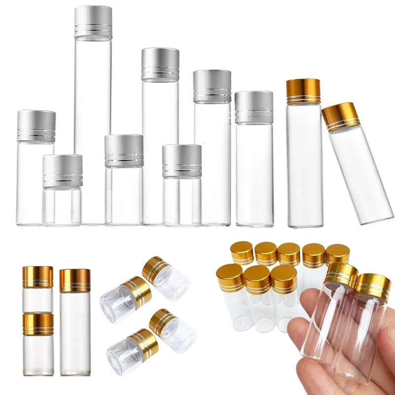 5 sztuk 5ml-25ml Mini przezroczyste szklane butelki z aluminiową pokrywką Pusta butelka żwirowa Wishing Vial Podróżny pojemnik na próbki na prezent imprezowy
